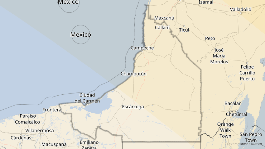 A map of Campeche, Mexiko, showing the path of the 14. Sep 2099 Totale Sonnenfinsternis