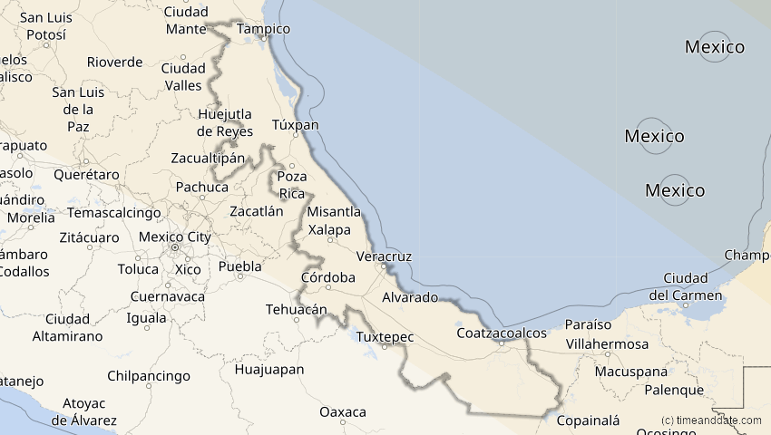 A map of Veracruz, Mexiko, showing the path of the 14. Sep 2099 Totale Sonnenfinsternis