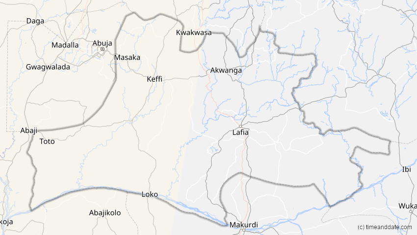 A map of Nassarawa, Nigeria, showing the path of the 14. Sep 2099 Totale Sonnenfinsternis