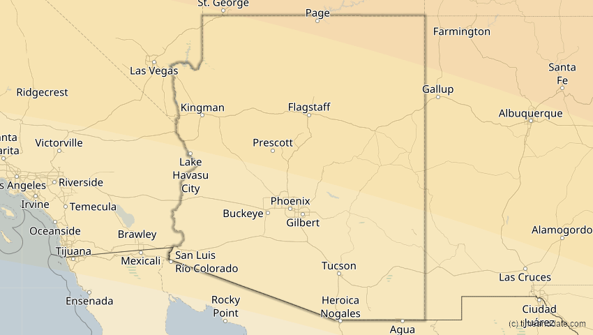 A map of Arizona, USA, showing the path of the 14. Sep 2099 Totale Sonnenfinsternis