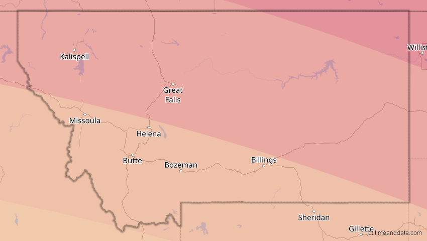 A map of Montana, USA, showing the path of the 14. Sep 2099 Totale Sonnenfinsternis