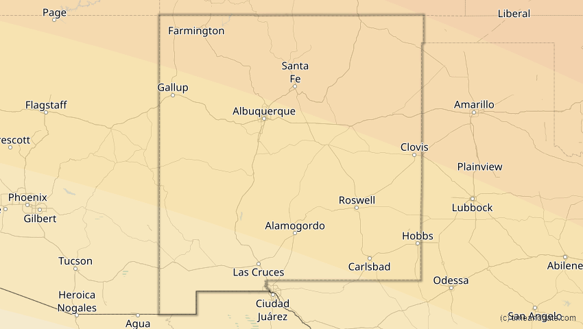 A map of New Mexico, USA, showing the path of the 14. Sep 2099 Totale Sonnenfinsternis