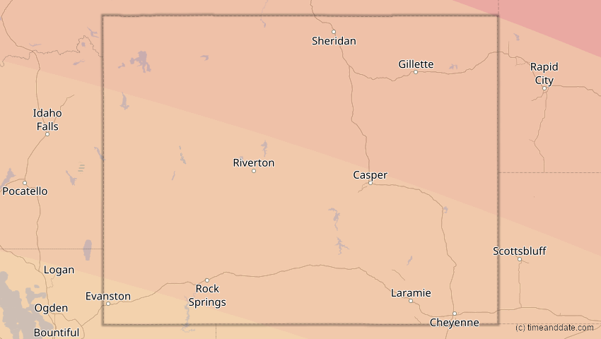 A map of Wyoming, USA, showing the path of the 14. Sep 2099 Totale Sonnenfinsternis