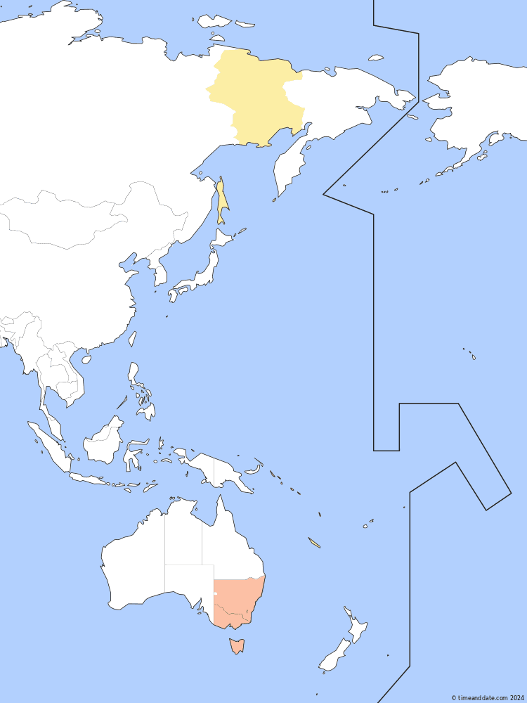 Time zone map of AEDT