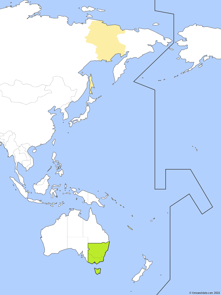 Time zone map of AEDT