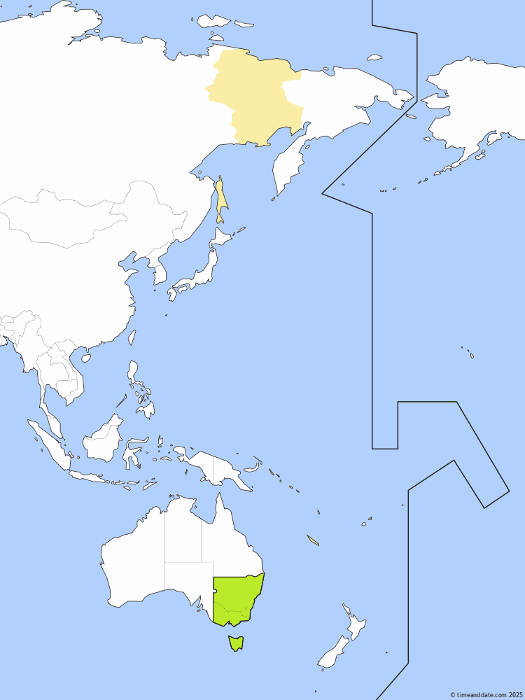 Time zone map of AEDT