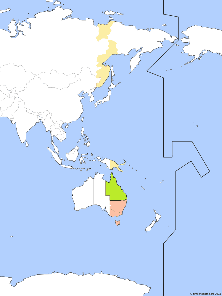 Time zone map of AEST