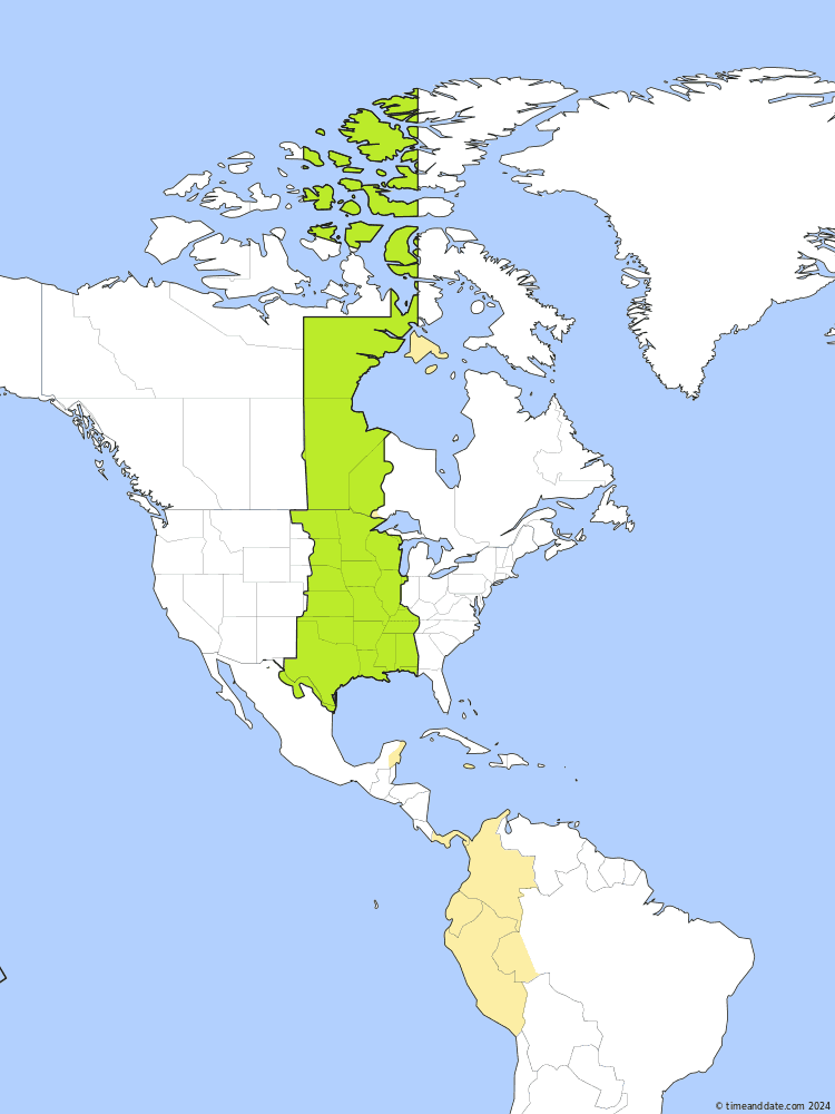 Time zone map of CDT