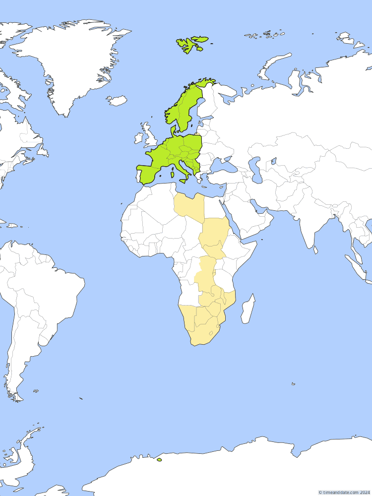 Time zone map of CEST