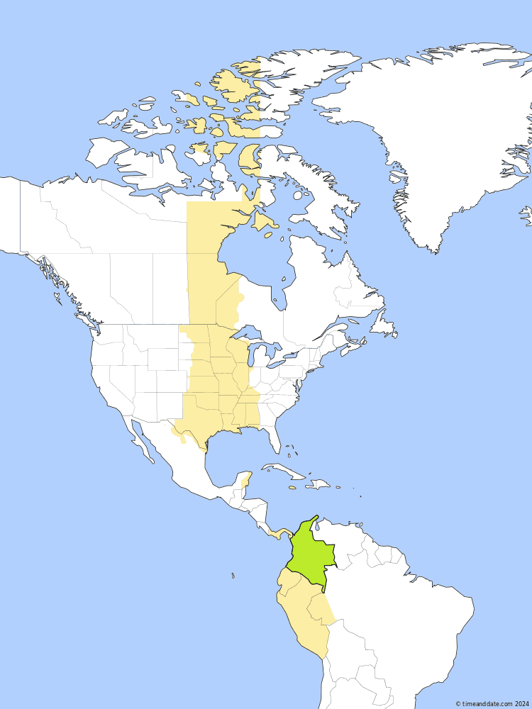 Time zone map of COT