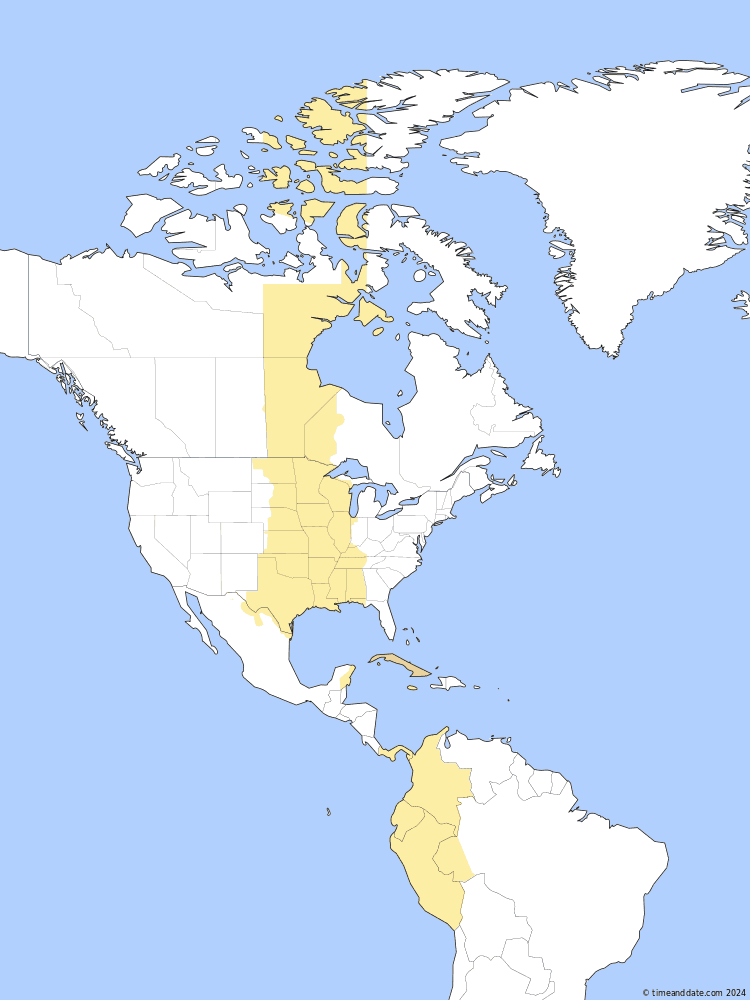 Time zone map of CST