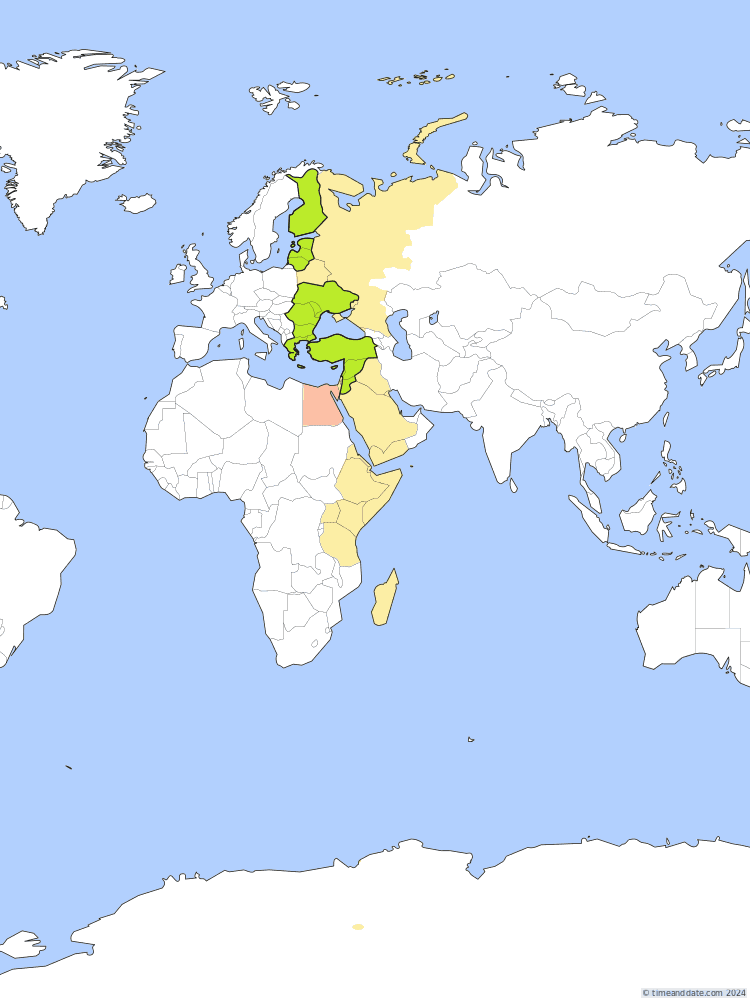 Time zone map of EEST