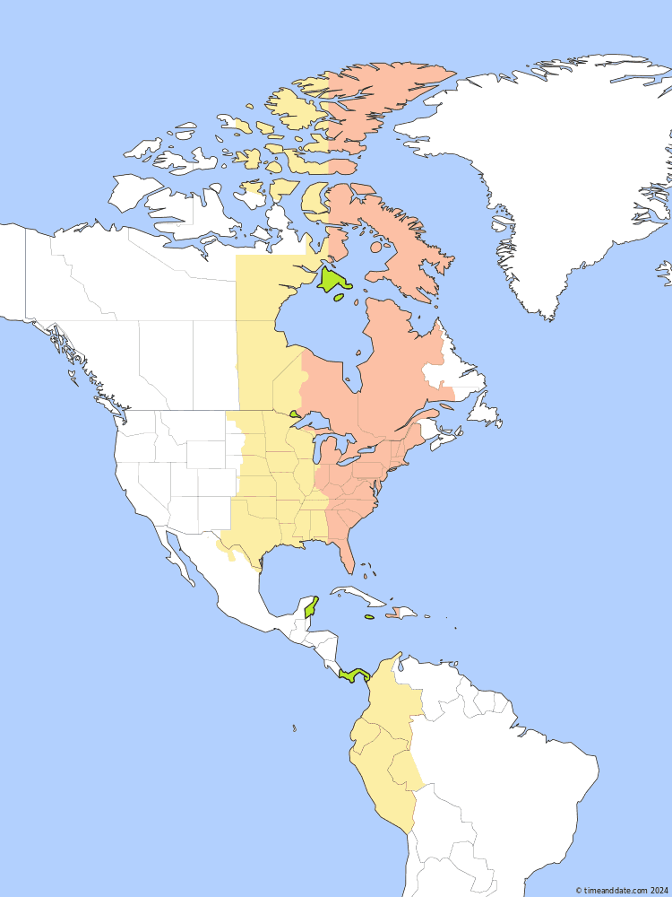 Time zone map of EST
