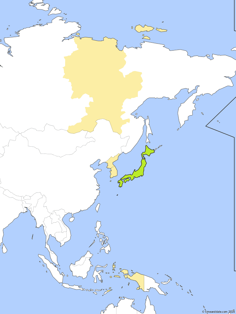 Time zone map of JST