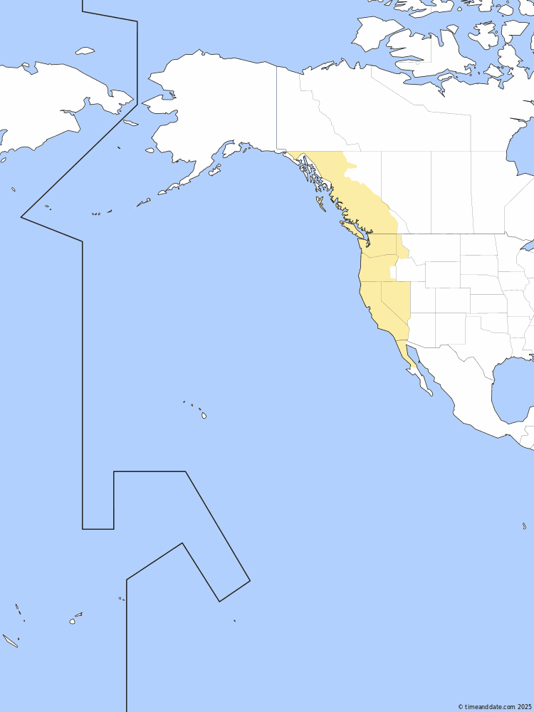 Time zone map of PST