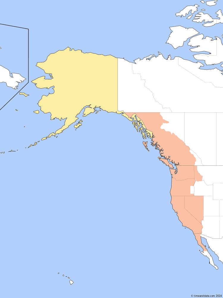 Time zone map of PST