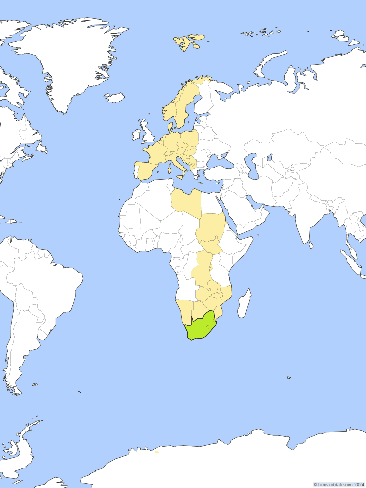 Time zone map of SAST