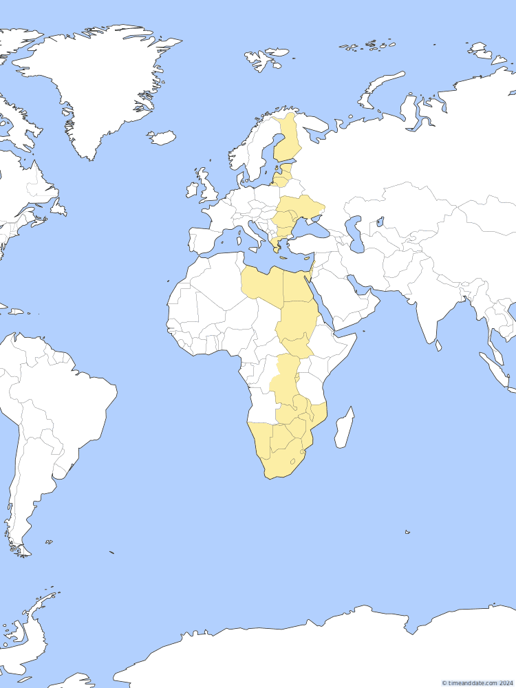 Time zone map of WAST