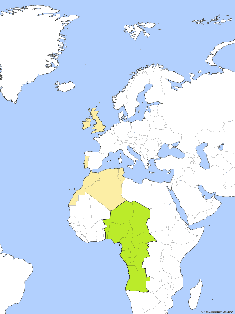 Time zone map of WAT