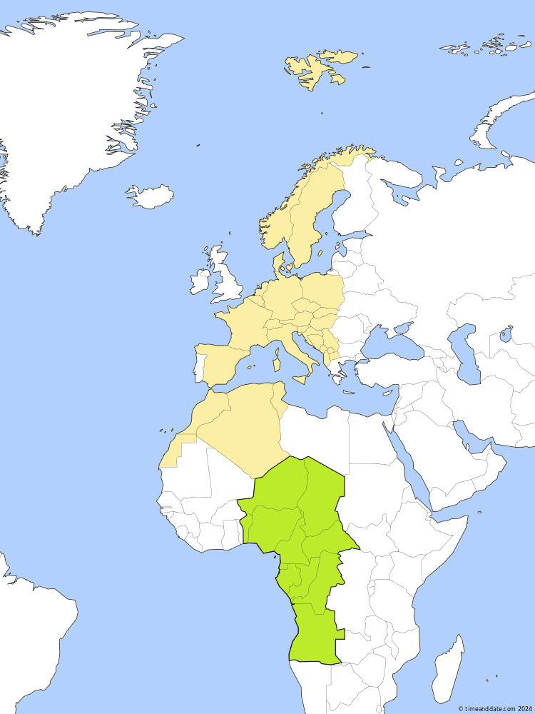 Time zone map of WAT