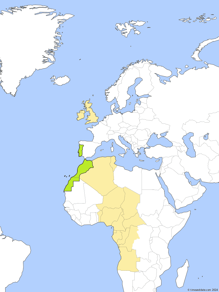 Time zone map of WEST