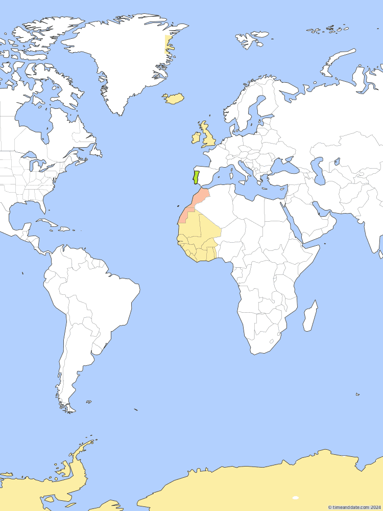 Time zone map of WET