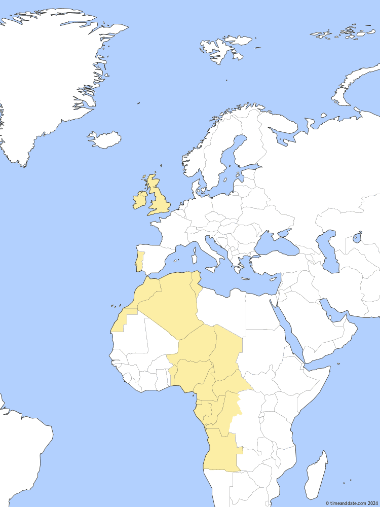 Time zone map of WST