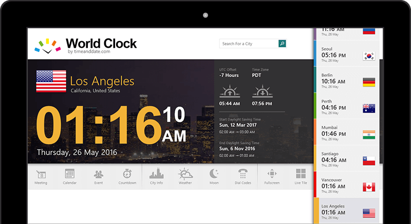 World Clock App Main Screen