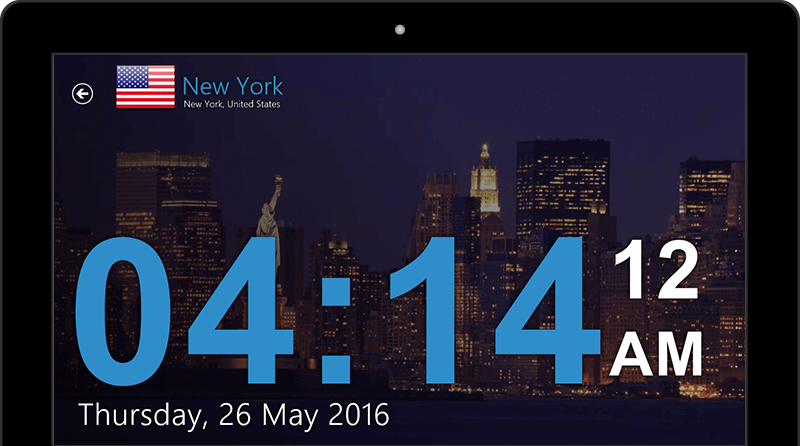 Large full-screen view of time in the city of your choice.